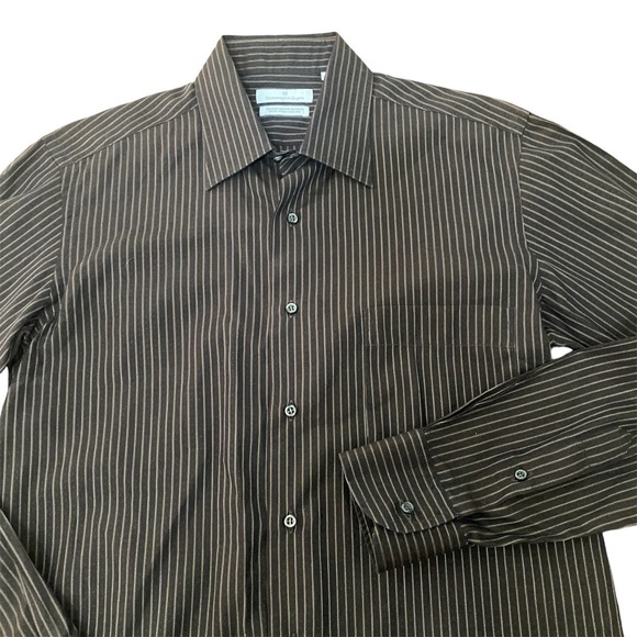 Ermenegildo Zegna Button Up Shirt Mens Size 40 Brown Long Sleeve Striped - Picture 1 of 7